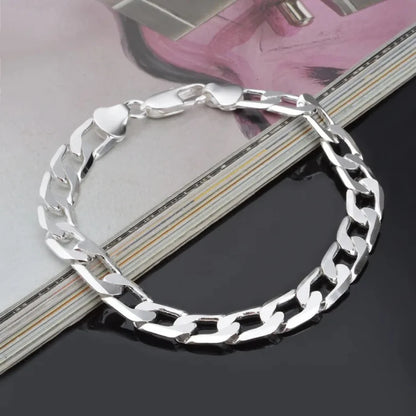 925 Silver Swiss Figaro Bracelet with 6 to 8mm Zirconia